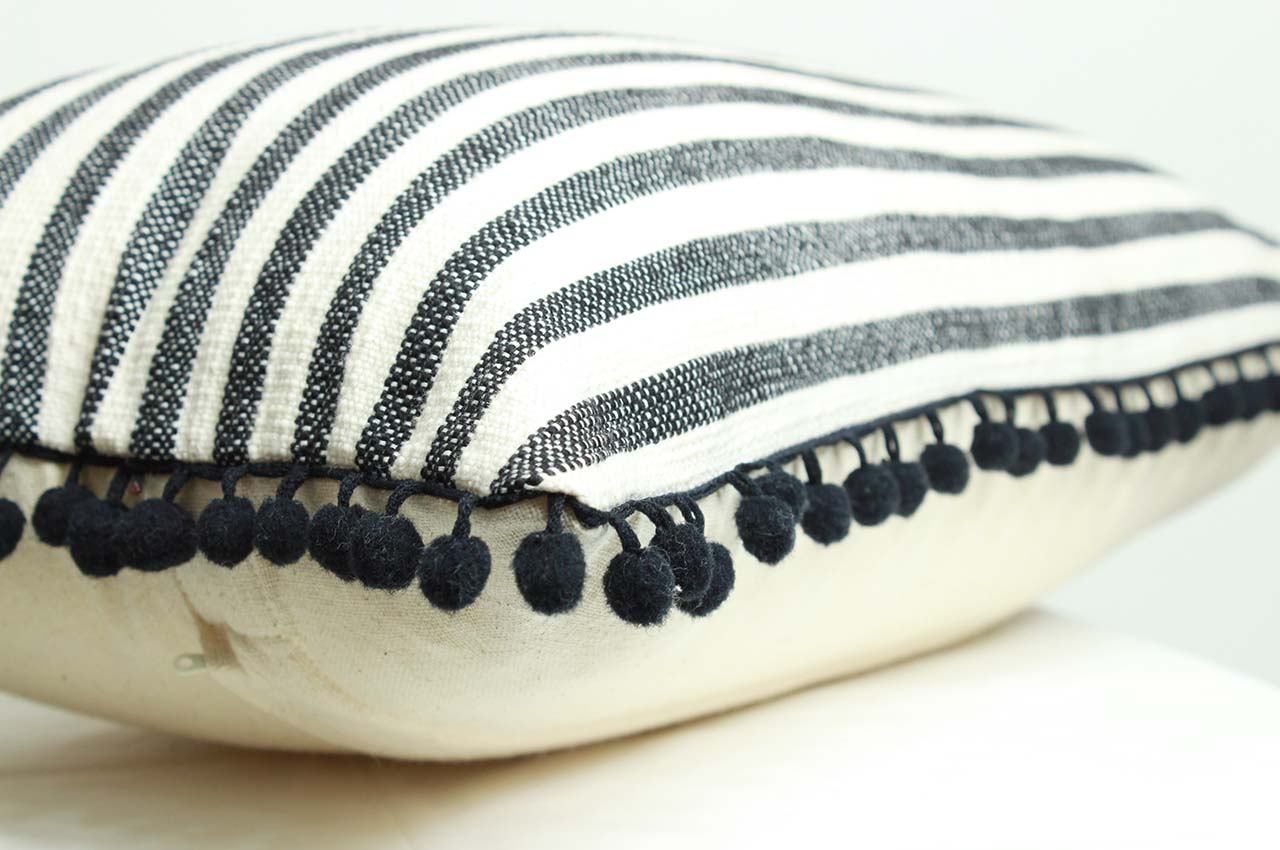Breton Pompom Cushion Cover (18*12 Inches)  Set of 2 Pc